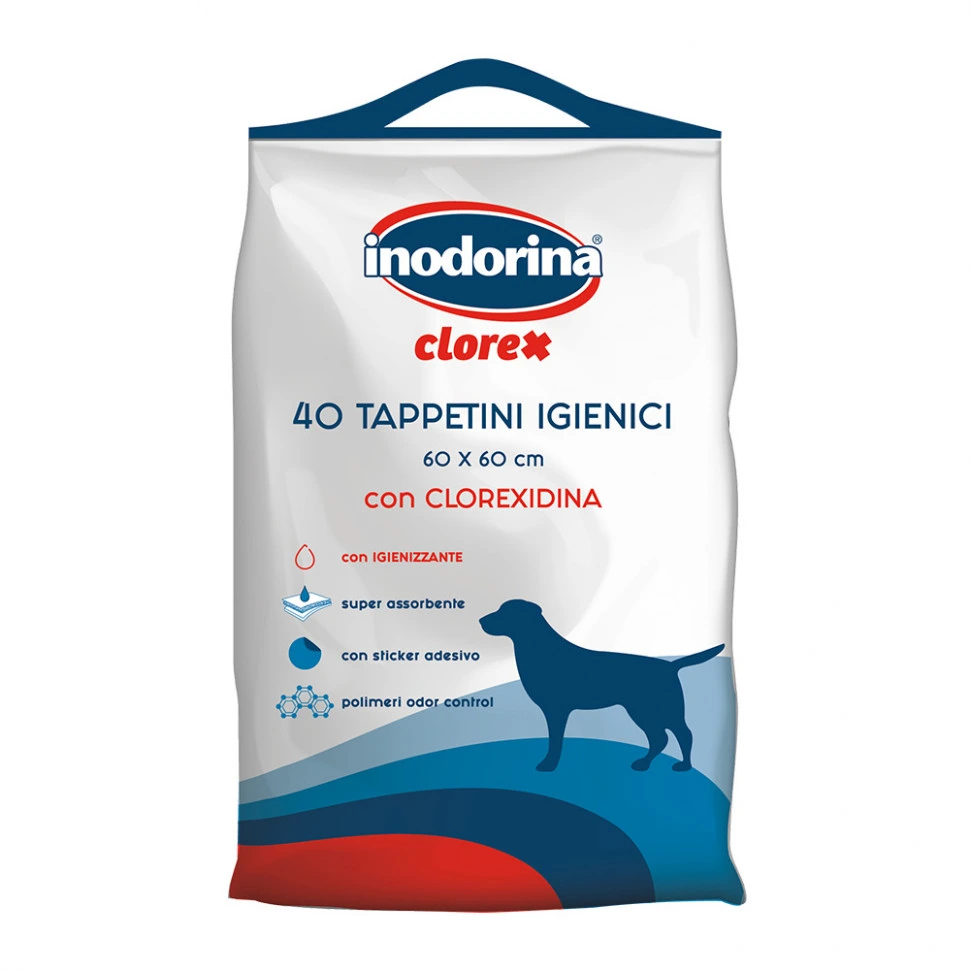 Пелюшки для собак Inodorina Clorex Training Pads, з хлоргекседином, 60х60 см, 40 шт