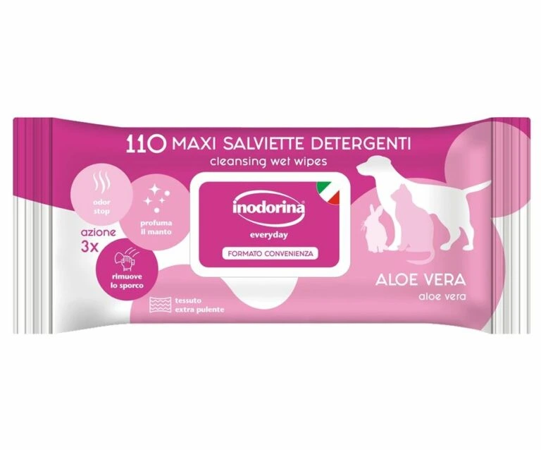 Вологі серветки для тварин Inodorina Everyday Aloe Vera, 110 шт