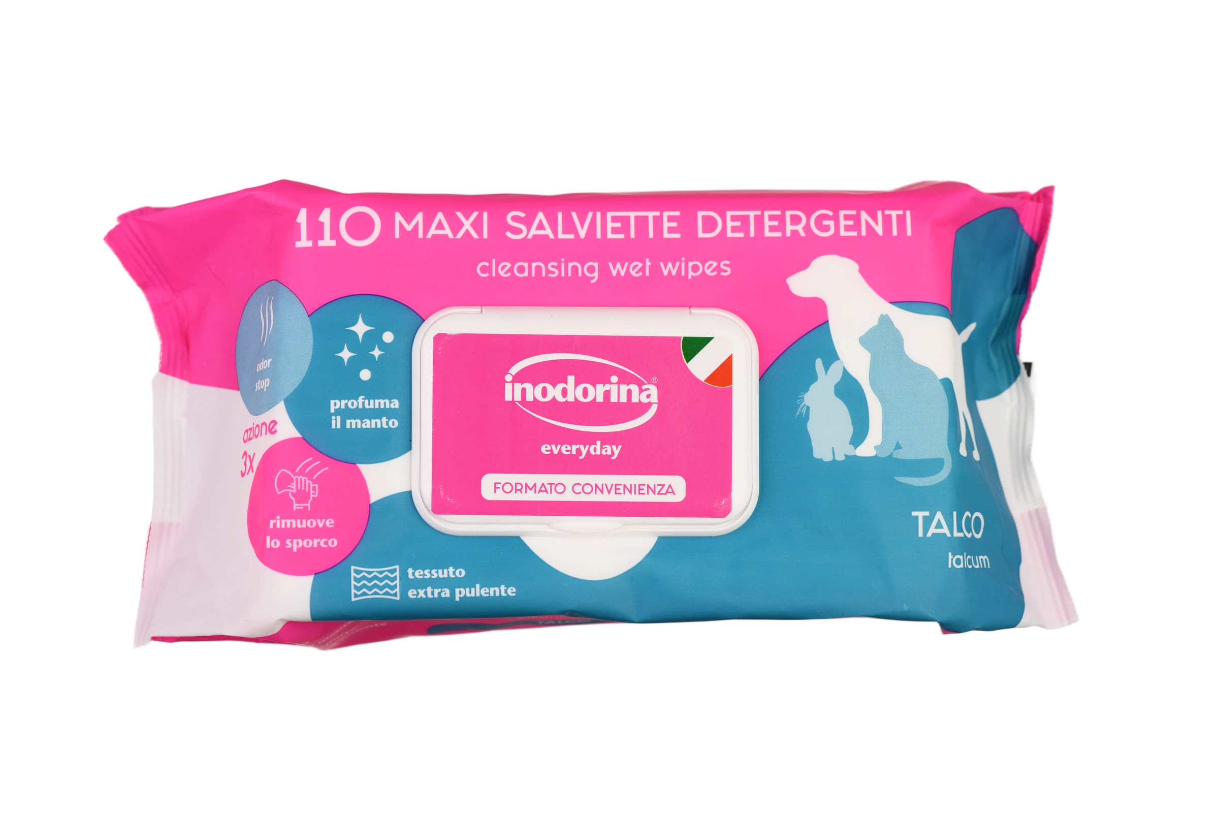 Вологі серветки для котів та собак Inodorina Everyday, Тальк, 110 шт