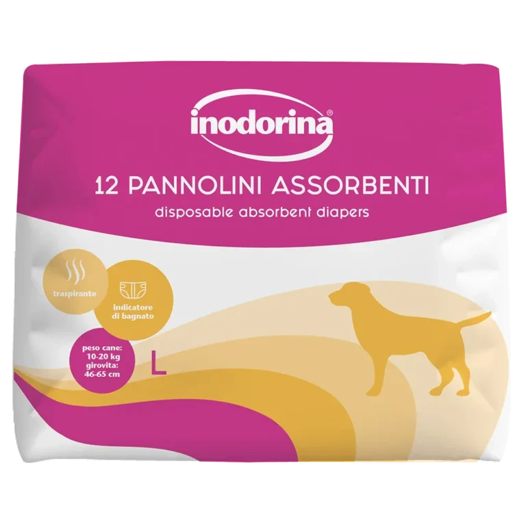 Підгузки для собак Inodorina Pannolini Assorbenti, з індикатором вологості, 12 шт, розмір L