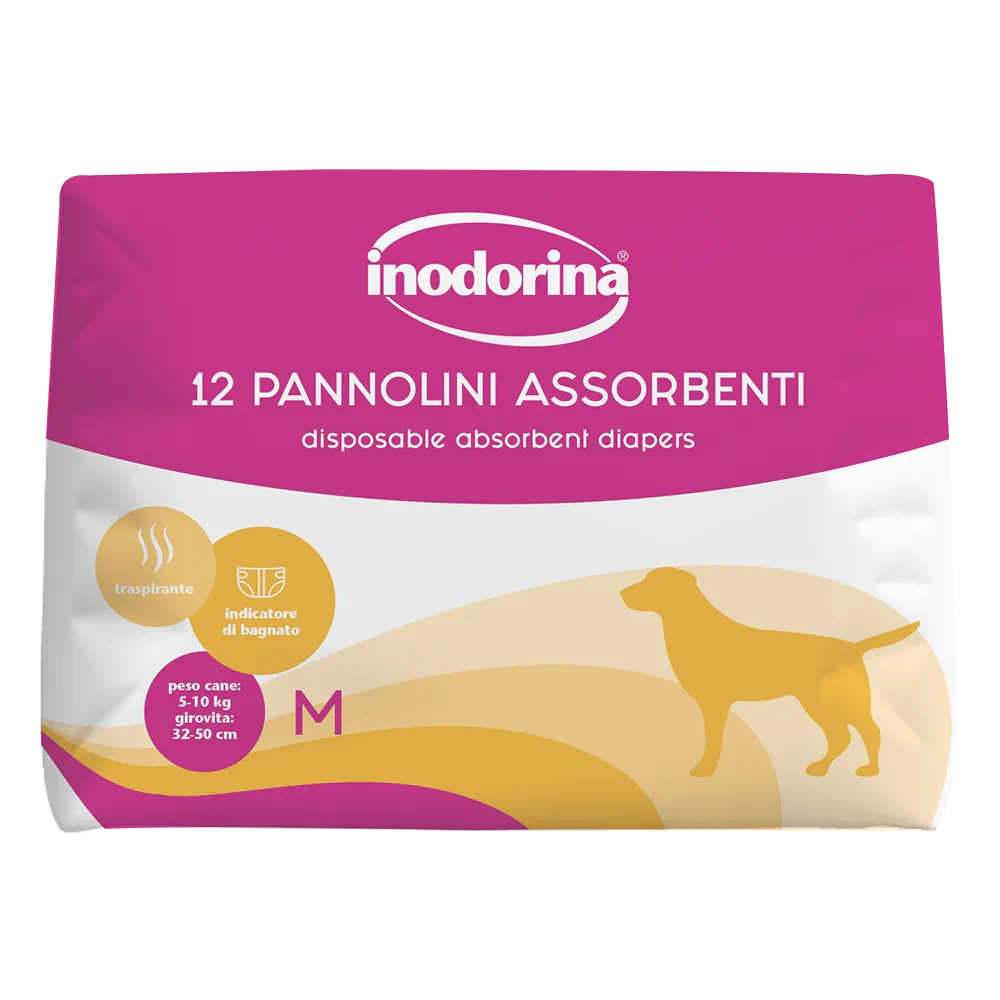Підгузки для собак Inodorina Pannolini Assorbenti, з індикатором вологості, 12 шт, розмір M