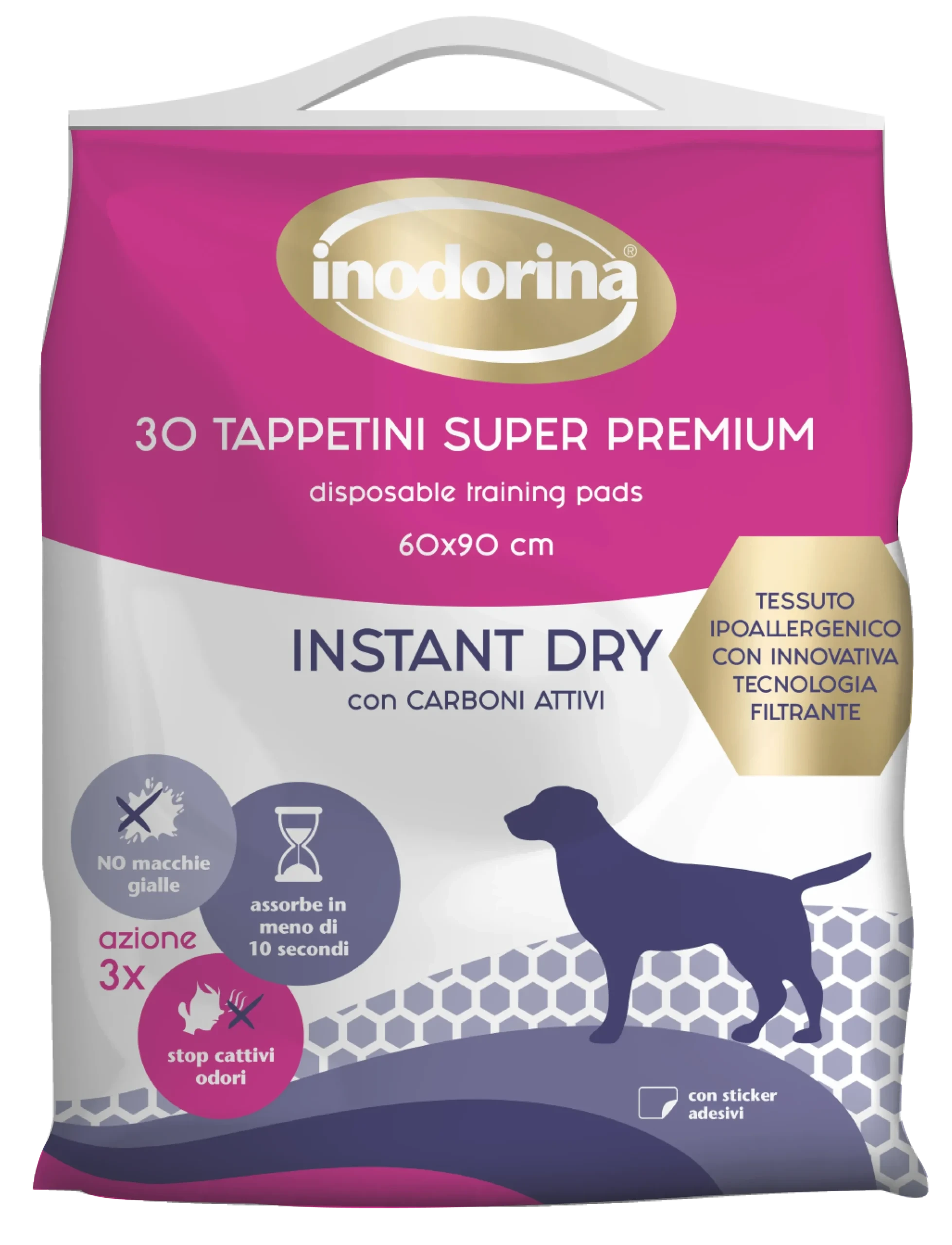 Пелюшки для собак Inodorina Training Pads Instant Dry, швидкопоглинаючі, з активованим вугіллям, 60х90 см, 30 шт