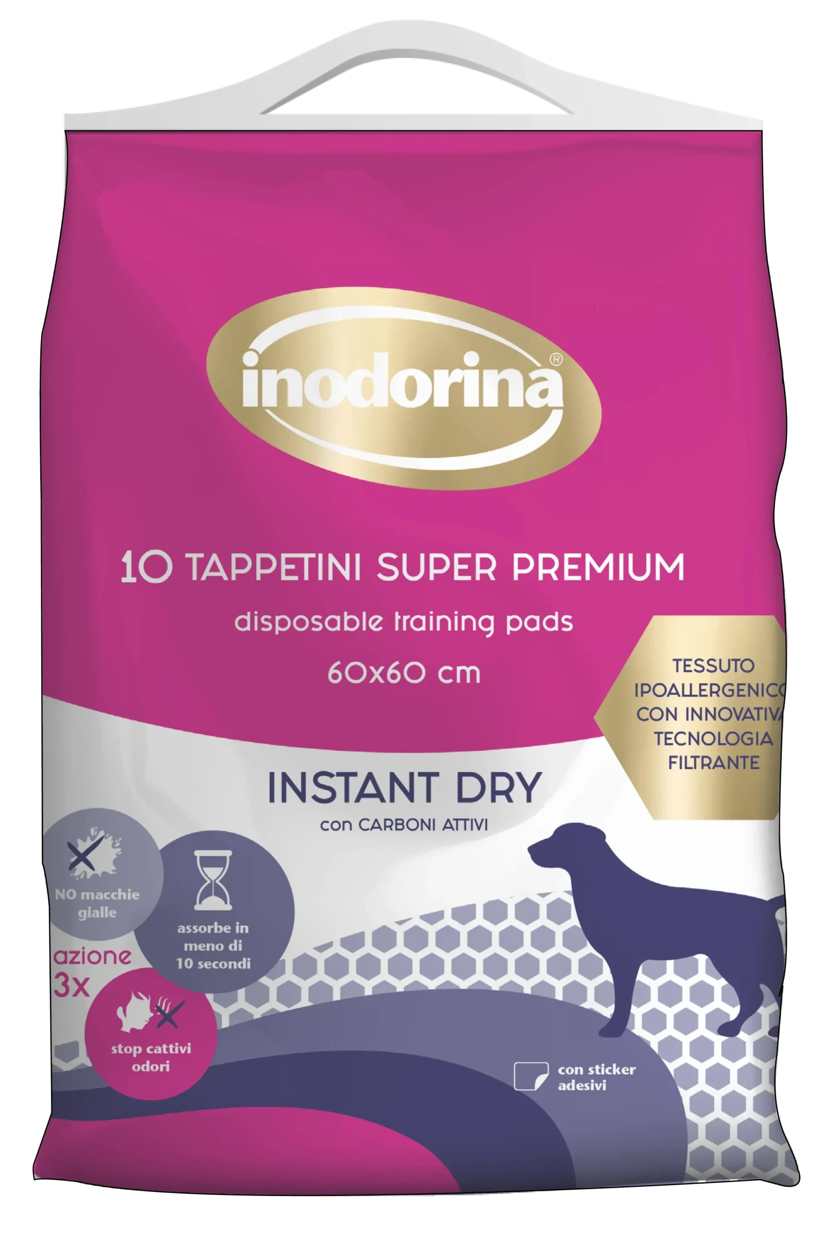 Пелюшки для собак Inodorina Tap Instant Dry, швидкопоглинаючі з активованим вуглем, 10 шт 60х60