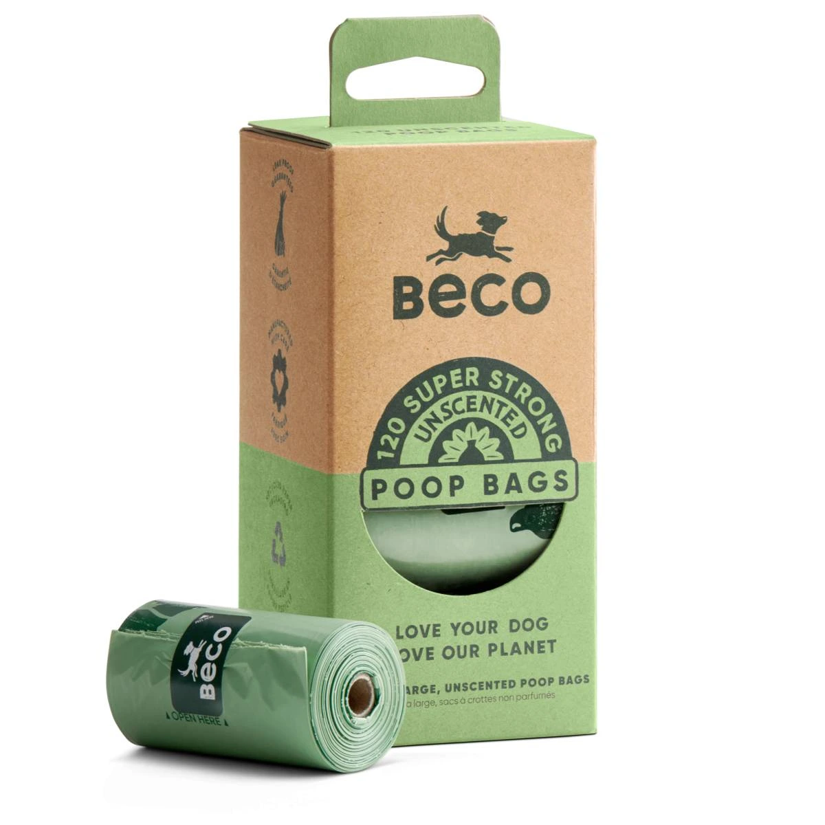 Одноразові пакетики для прибирання за собаками Beco Pets без запаху 120 шт (8 рулонів по 15 шт)