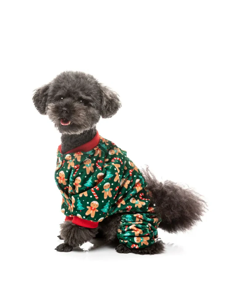 Пижама для собак FuzzYard Jolly Gingerbread & Canes Зеленый 5