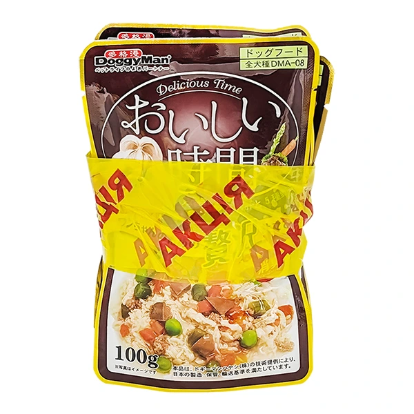 3+1 НАБІР DoggyMan Low Fat Chicken & Liver ДОГГІМЕН КУРКА З ПЕЧІНКОЮ в желе вологий корм, консерви для собак, пауч 4х100г
